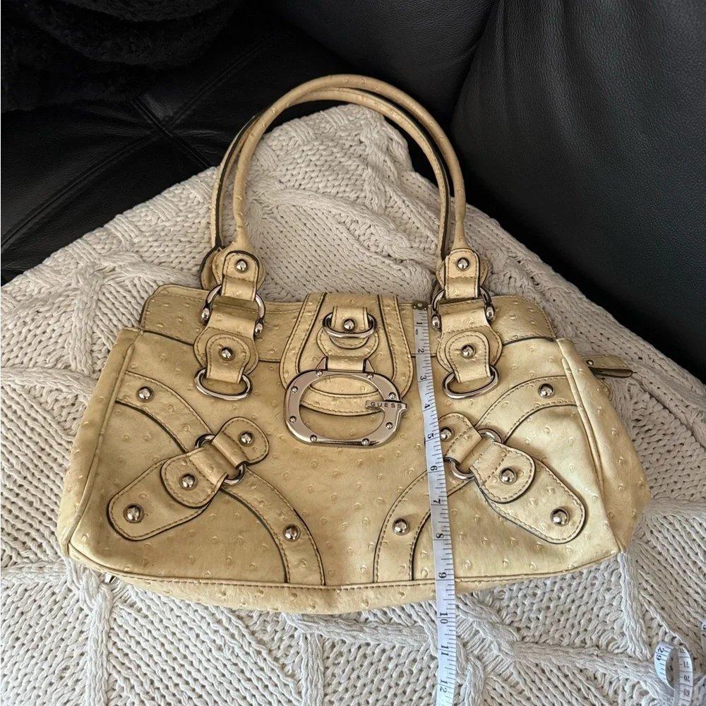 Guess Cream Ostrich-Texture Shoulder Bag with Silver Hardware - Picture 10 of 10